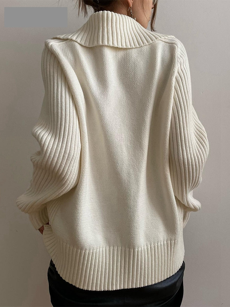 Mojoyce Autumn Winter Casual Zipper Y2K Fairy Cardigan Women Turtleneck Long Sleeve Oversized Knitted Basic Loose Sweate Fall Outfits 2023