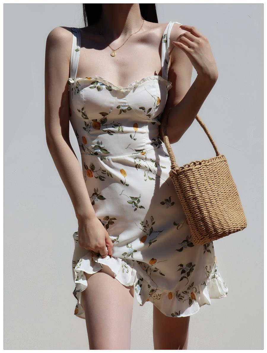 Mojoyce Floral Dress Women Summer Slip Mini Dress Kawaii Sweet Holiday Streetwear Sexy French Style Beachwear Fashion Sundress