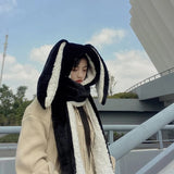 Mojoyce 2022 Fashion Multi-Function Scarf Hat Glove Women Woolly Kwaii Cute Big Ear Winter Warm Soft Thickening Pocket Hats Hooded
