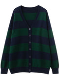 Mojoyce-A niche outfit for spring and autumn, Y2K outfit,Graduation gift,Goblincore V Neck Stripe Knitted Cardigan