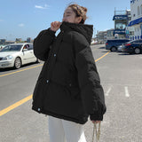 Mojoyce Streetwear Oversize Hooded Warm Women's Winter Jacket Solid Color Parka Fashion Casual Winter Coats For Woman