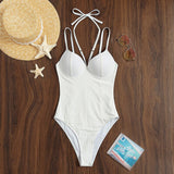 Mojoyce Solid White Sexy One-Piece Swimsuit For Women Sexy V-Neck Plain Monokini Push Up Swimwear 2022 New Beach Bathing Suit Beachwear