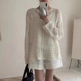 Mojoyce Sweater Women Spring Pullover Girls Sweater Oversize Knitted Summer Tops Vintage Long Sleeve Fall Female Outerwear Knitting Thin