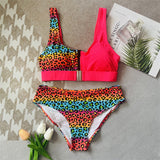Mojoyce New Sexy High Waist Print Leopard Patchwork Bikini Tank Swimsuit Women Push Up Swimwear Two-Pieces Summer Beach Bathing Sui