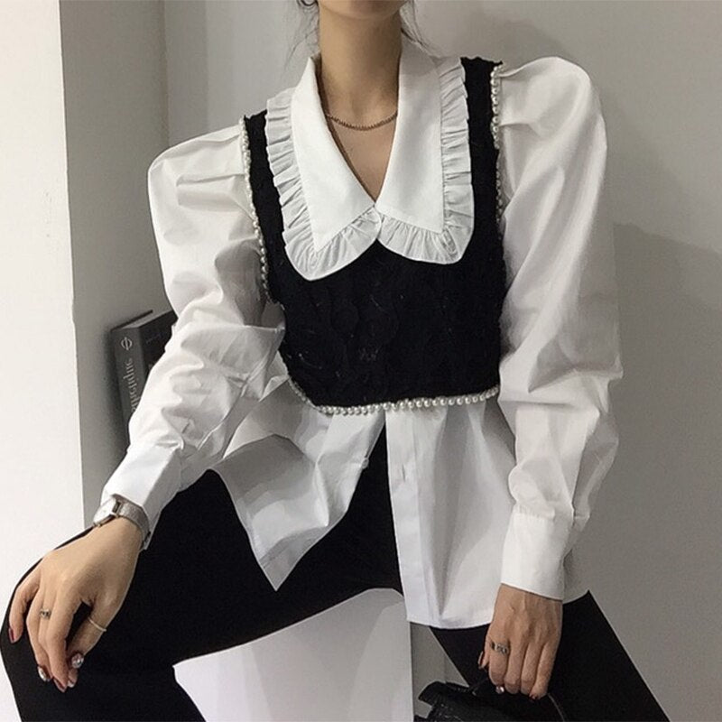 Mojoyce 2 Piece Sets Womens Outfits Spring Blouse Women Shirt Long Sleeve Tops Sleeveless Vest  Womens Tops