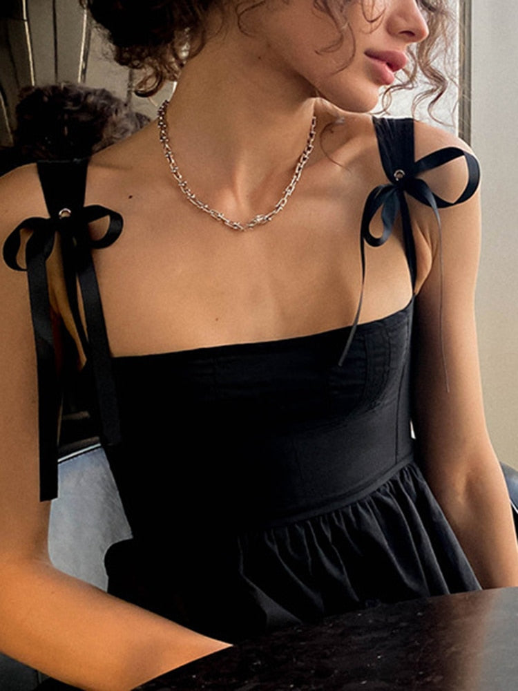 Mojoyce  Cute Lady Spaghetti Strap Mini Dress Square Collar Sleeveless 2023 Summer Party Outfits Elegant A Line Dresses Women