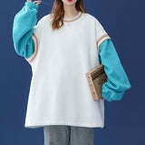 Mojoyce 2022 Spring Autumn Womens Hoodies Oversize Female Loose Patchwork Warm Women Sweatshirts Lady