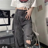 Mojoyce Hot Girl High Street High Waist Denim Pants Femme Korean Fashion  Trousers Grunge Punk Vintage Hole Streetwear Woman Jeans Y2K