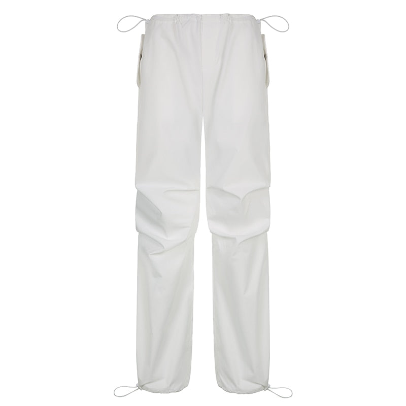 Mojoyce Streetwear Casual Loose Solid White Cargo Pants Drawstring Joggers Harajuku Summer Baggy Trousers Female Sweatpants