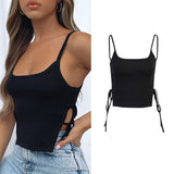 Mojoyce 2022 Straps Solid Crop Top Tshirt Summer Sexy Hollow Out Vest Women Streetwear Y2K Party Club Camis Female ASVE83208