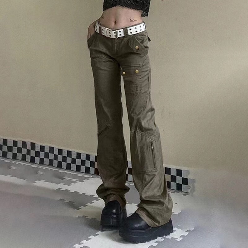 Mojoyce Low Waist Jeans Woman Pockets Trousers Baggy Denim Cargo Pants Straight Jeans Korean Fashion Jeans 90S Y2k Aesthetic Clothes