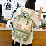 5 Set Women Backpack Harajuku Plaid School Bags For Teenage Girls Boy Kawaii College Student Kids Book Bagpack Rucksack 2023 New