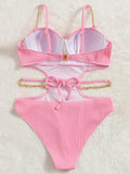 Peachtan Pink Striped One Piece Swimsuit Women High Cut Bathing Suit Push Up Swimwear biquinis feminino Traje De Baño Mujer 2022