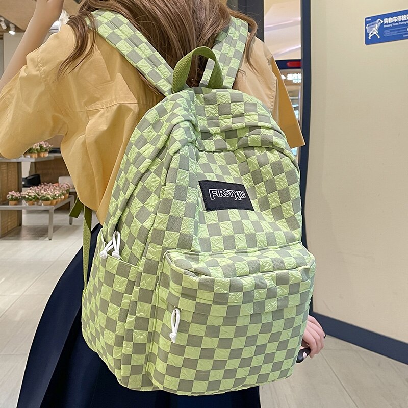 Back To School Girl Plaid Travel Book Backpack Trendy Ladies Kawaii College Backpack Fashion Women Lattice School Bag Female Laptop Student Bag