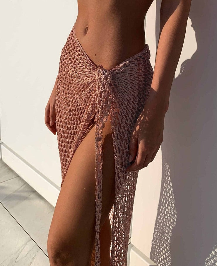 Mojoyce 2023 Summer Maxi Women Skirts Bandage Sexy Beach Hollow Out High Waist White Y2K Knitted Long Bodycon Skirt Pencil Boho