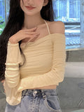Mojoyce 2023 Summer French Elegant Blouse Women Party Y2K Crop Top Office Lady Casual Outwear Long Sleeve T-shirts