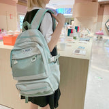Women's Backpack Solid Color Female Multi-pocket Big Woman Travel Bag High Quality Schoolbag for Teenage Girl Boy Book Knapsack