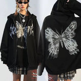 Mojoyce  Y2k Harajuku Hoodies Women Autumn Winter Hip Hop Zipper Pocket Print Aesthetic Hooded Sweatshirts Female Goth Punk Jackets Coats