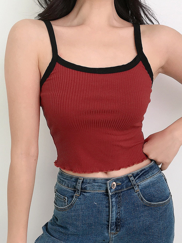 Mojoyce Casual Sleeveless Camis Top Women Fashion Spaghetti Strap Tops Tees Backless Solid Wrap Crop Top Streetwear Summer