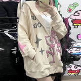 Mojoyce Skeleton Korean Fashion Graphic Sweatshirts Oversized Zip Up Hoodie Jackets Women Gothic Grunge Harajuku Y2k Streetwear Clothes