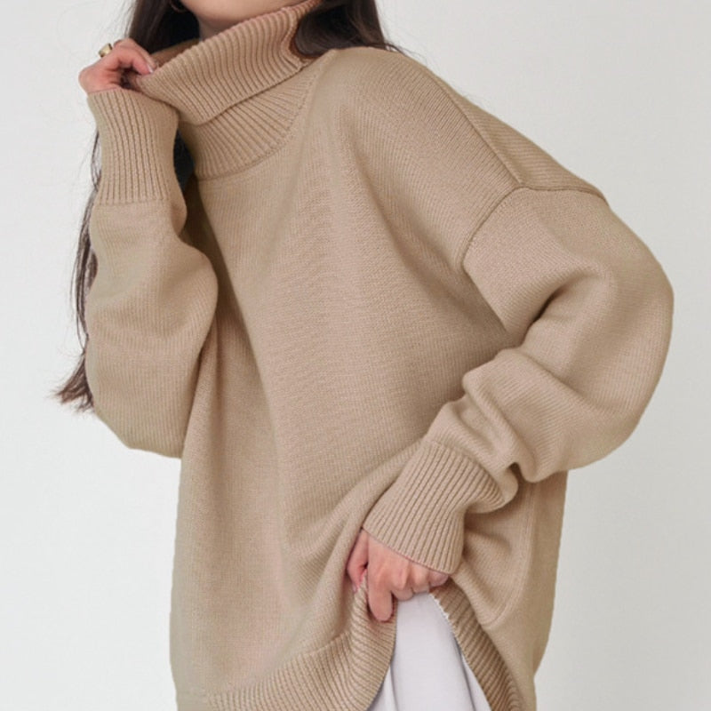 Mojoyce Turtleneck Sweater Women Autumn Winter Simple Pullover Knit Elastic Jumper Casual Thick Warm Black White Korean Basic Jumpers