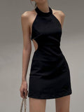 Mojoyce Backless Women Black Halter Mini Dress Sleeveless Fashion Summer Party Outfits Elegant Lady Nightclub Dresses