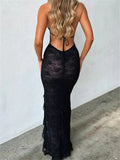 MOJOYCE-2024 Sexy Women Halter Backless Casual Summer Ruffles Sleeveless Lace Party for Cocktail Beach Club Streetwear