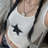 MOJOYCE-Y2K tanks spring Summer outfits Star Embroidered Rib Cropped Tank Top