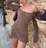 MOJOYCE-Women Summer Sexy y2k Fairy Dress Casual Loose Dress Vintage Chenille Long Sleeve Mini Dress