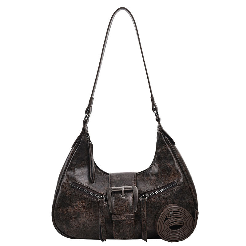 MOJOYCE-Vintage Buckled Strap Pu Leather Shoulder Bag