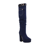 MOJOYCE-Pointed Toe Denim Over Knee Boots