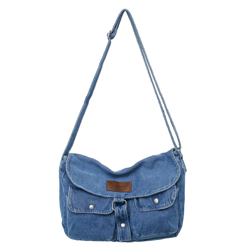 MOJOYCE-Washed Denim Canvas Crossbody Bag