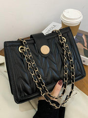 Mojoyce-Solid Color Chains Buckle Shoulder Bag