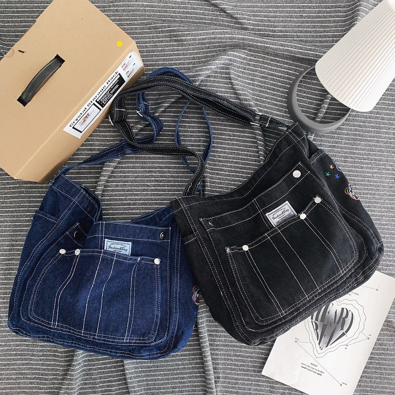 MOJOYCE-Aesthetic Denim Large Canvas Crossbody Bag