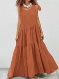 Mojoyce-Linen Cotton Large Swing Sleeveless Loose Casual Maxi Dress