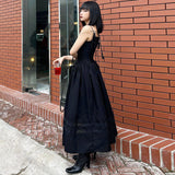 MOJOYCE-Women Summer Sexy y2k Fairy Dress Casual Loose Dress Lace Up Corset Black Maxi Dress