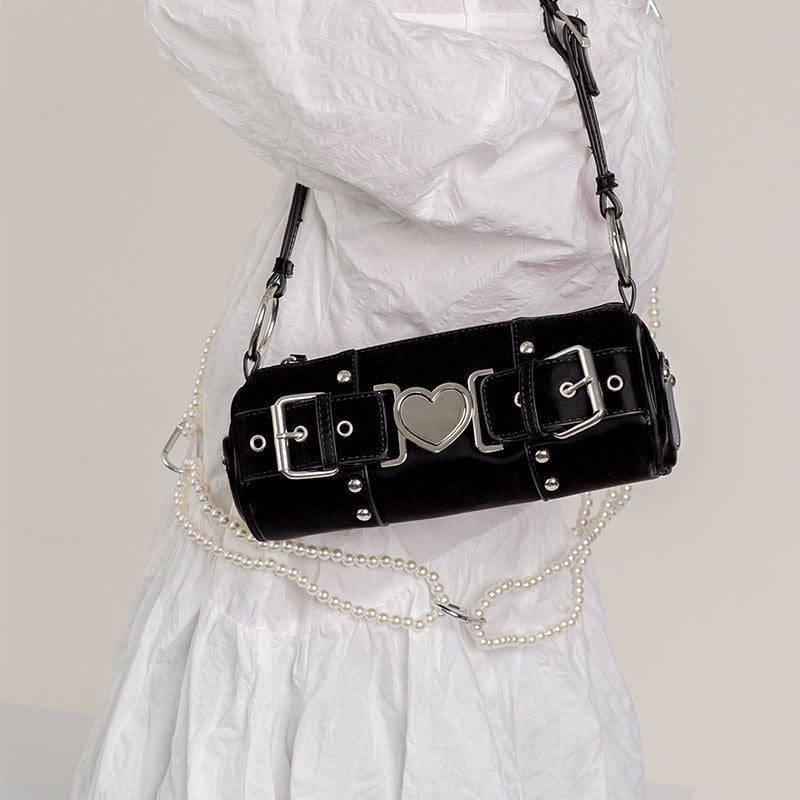 MOJOYCE-Y2K Heart Metal Chain Shoulder Bag