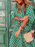 Mojoyce-Hot Green Printed Vacation Loose Maxi Dresses