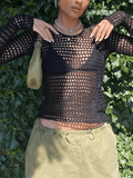 Mojoyce-Backless Crochet Hollow Knit Crop Top