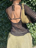 Mojoyce-Backless Crochet Hollow Knit Crop Top