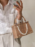 Mojoyce-Vintage Urban Cute Pearl Weave Handbag