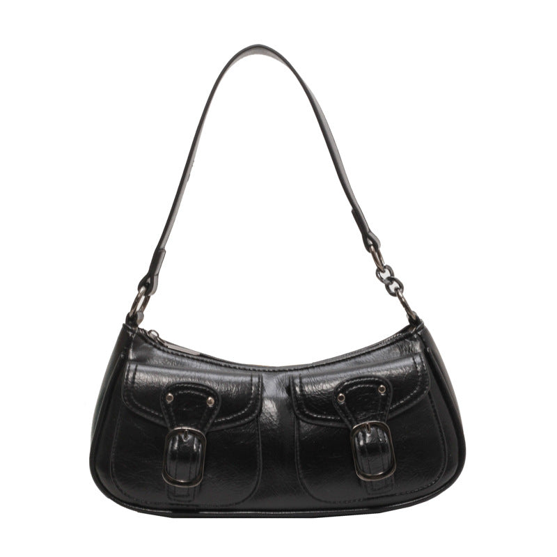 MOJOYCE-Buckled Strap Pu Leather Shoulder Bag