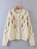 Women's Cardigan Sweater Jumper Crochet Knit Button Knitted Floral Crew Neck Stylish Casual Outdoor Daily Fall Winter Red Beige S M L