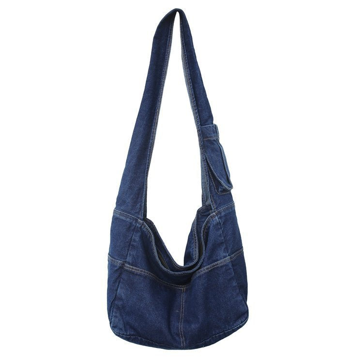 MOJOYCE-Large Washed Denim Crossbody Bag