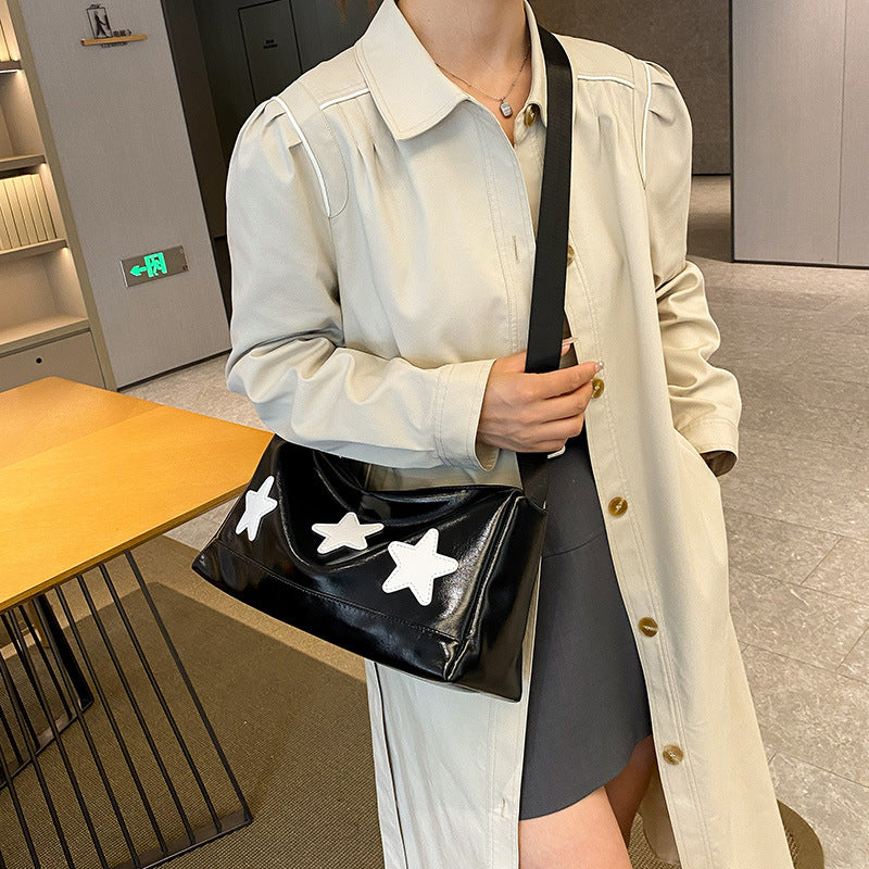 MOJOYCE-Embroidered Star Leather Crossbody Bag