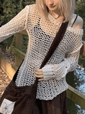 Mojoyce-Crochet Hollow Long Sleeve Knit Top