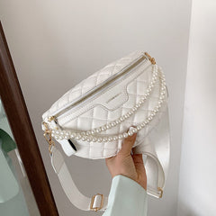 MOJOYCE-Leather Pearl One-shoulder Belt Bag