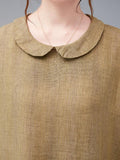 Mojoyce-Artistic Retro Long Sleeves Loose Plaid Split-Joint Peter Pan Collar Midi Dresses