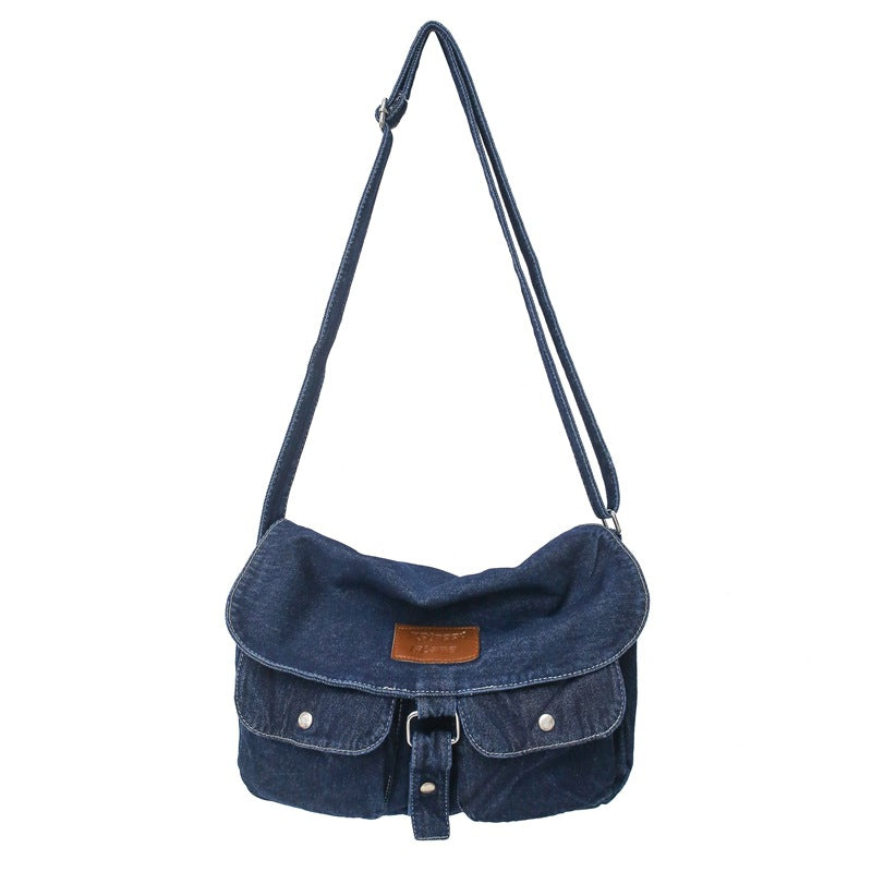 MOJOYCE-Washed Denim Canvas Crossbody Bag