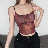 MOJOYCE-Y2K tanks spring Summer outfits Mesh Floral Crop Cami Top